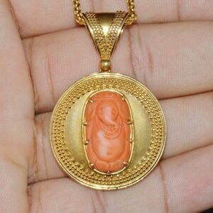 CERTIFIED NATURAL CARVED GANESH CORAL 18K SOLID GOLD PENDANT